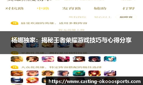 杨娜独家：揭秘王者荣耀游戏技巧与心得分享